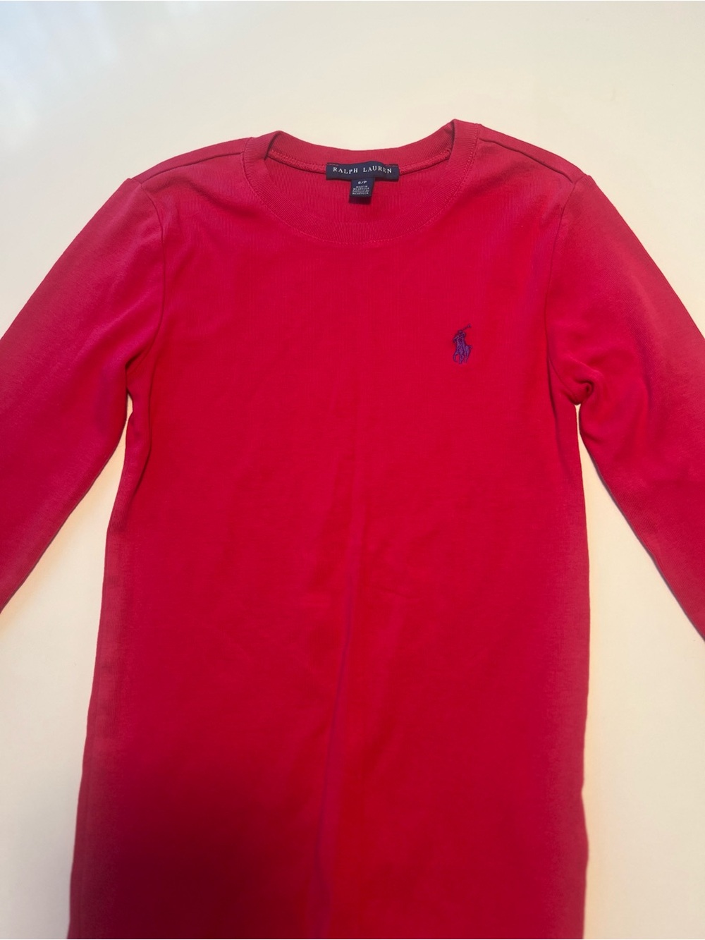 Ralph Lauren Red Long-Sleeve Crewneck with Navy Pony Logo